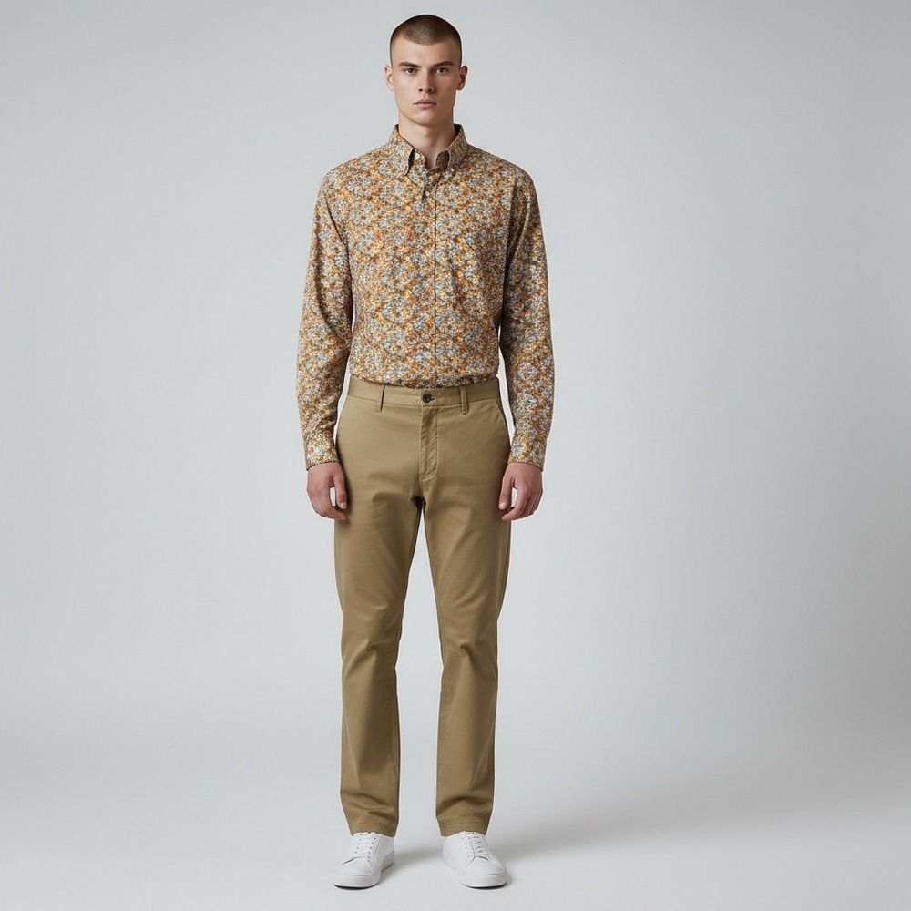 J.Crew Secret Wash Slim Fit Floral Button Down Shirt Orange Purple Large Pocket - Picture 1 of 13